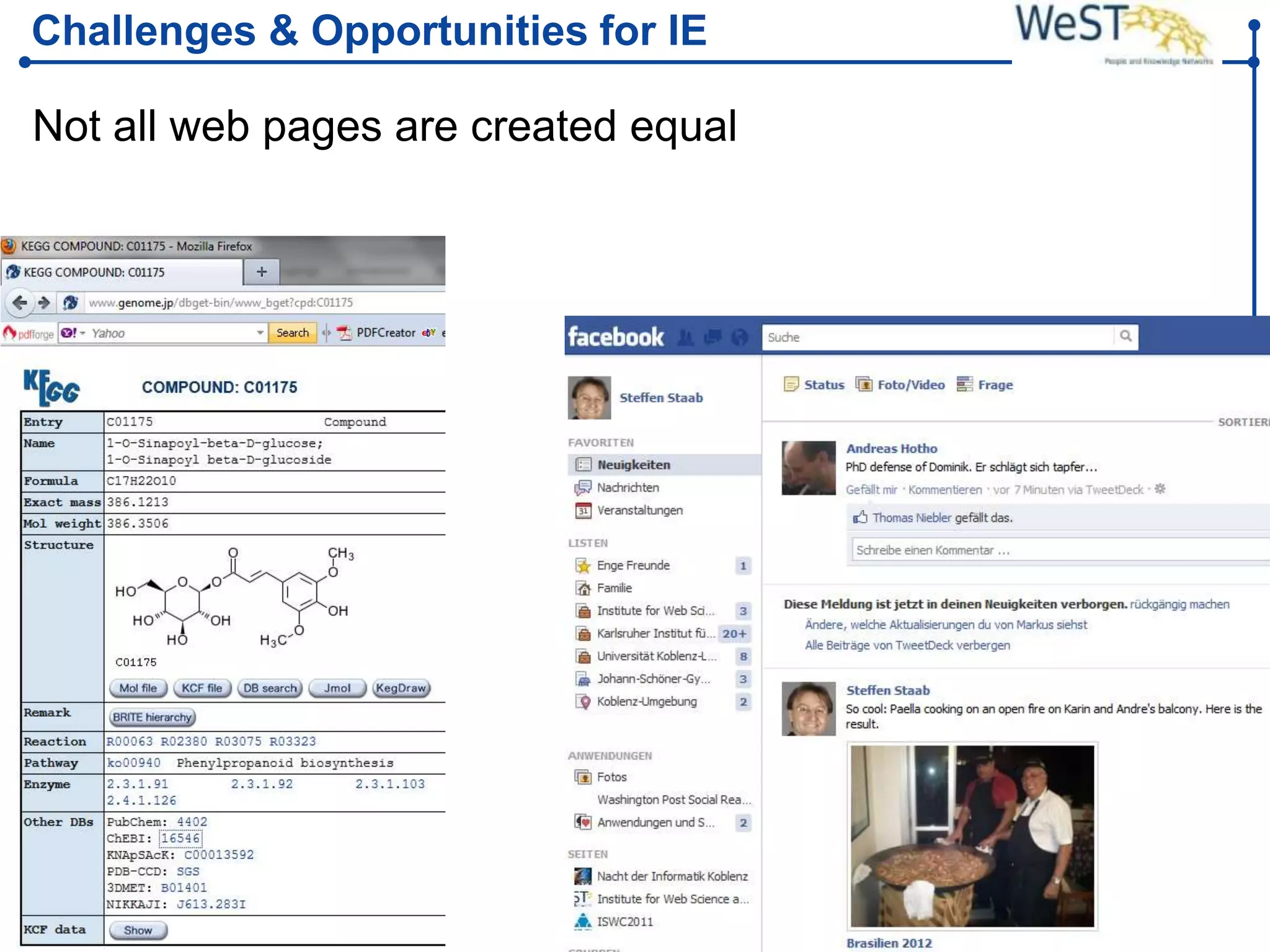 Challenges & Opportunities for IE

Not all web pages are created equal




WeST – Web Science &   Steffen Staab          Slide 16
Technologies           staab@uni-koblenz.de
 