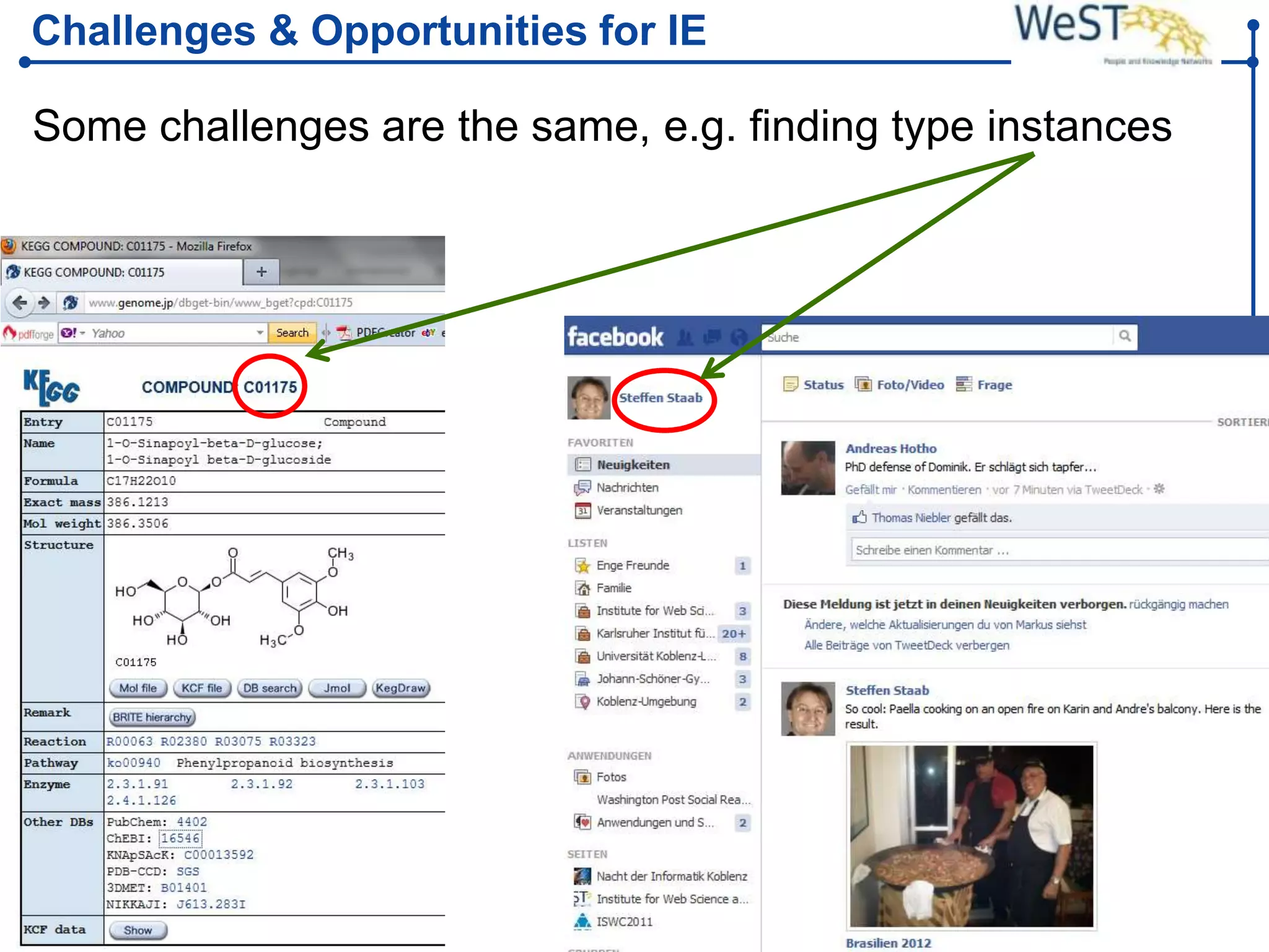 Challenges & Opportunities for IE

Some challenges are the same, e.g. finding type instances




WeST – Web Science &   Steffen Staab          Slide 17
Technologies           staab@uni-koblenz.de
 