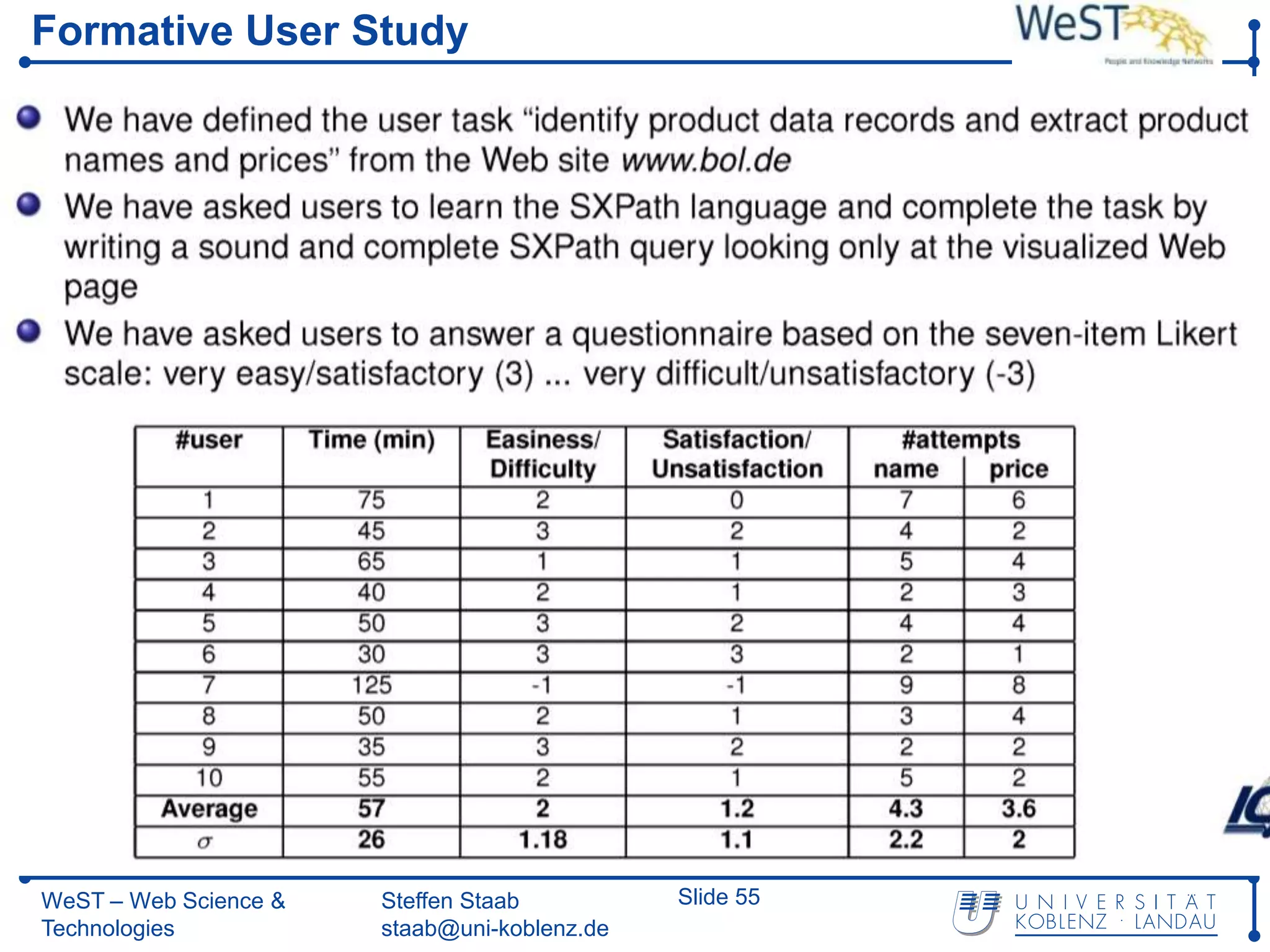 Formative User Study




WeST – Web Science &   Steffen Staab          Slide 55
Technologies           staab@uni-koblenz.de
 