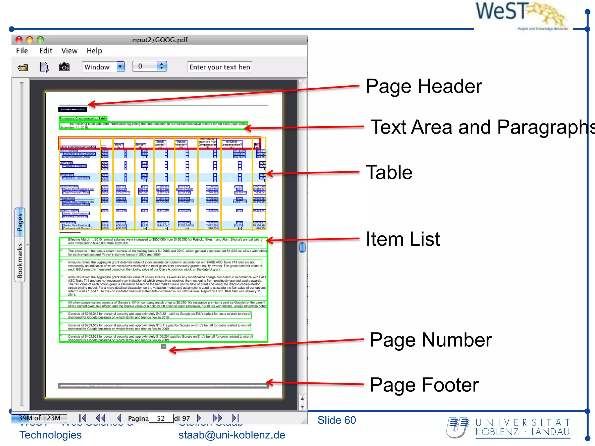 Page Header

                                                         Text Area and Paragraphs

                                                         Table


                                                         Item List




                                                         Page Number

                                                         Page Footer
WeST – Web Science &   Steffen Staab          Slide 60
Technologies           staab@uni-koblenz.de
 