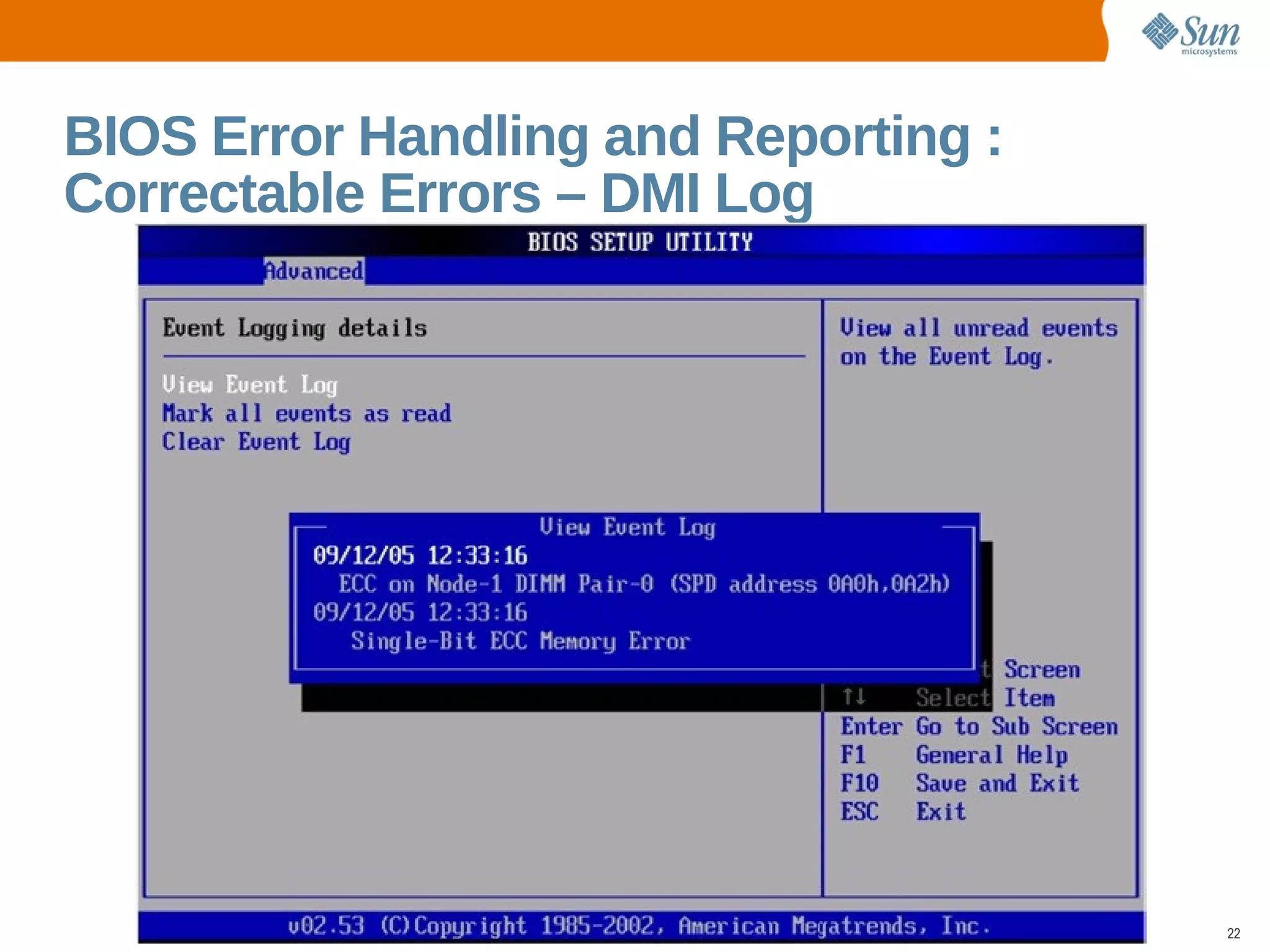 BIOS Error Handling and Reporting : Correctable Errors – DMI Log 