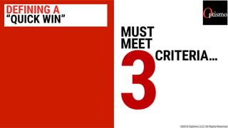 DEFINING A
“QUICK WIN”
MUST
MEET
CRITERIA…
3
 