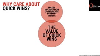 WHY CARE ABOUT
QUICK WINS?
THE
VALUE
OF QUICK
WINS
MAKES
INFORMATION
GOVERNANCE
BENEFITS
VISIBLE
 