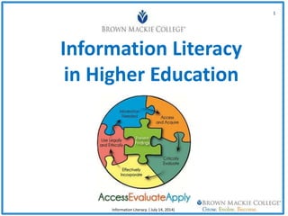 Information Literacy
in Higher Education
Personality
Passion
Presence
Preparation
1
Information Literacy. ( July 14, 2014)
 