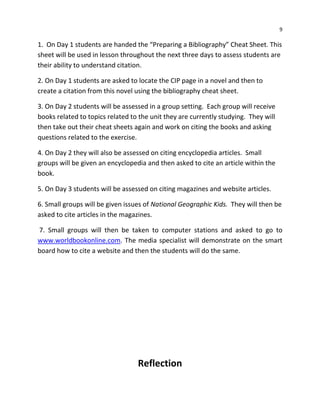 Small groups are given an encyclopedia and have to cite an article from the one they have been given.  (Locate the article by opening the encyclopedia up anywhere and choose a topic quickly.)Day 3<br />Yesterday we practiced citing a nonfiction book and an encyclopedia article.