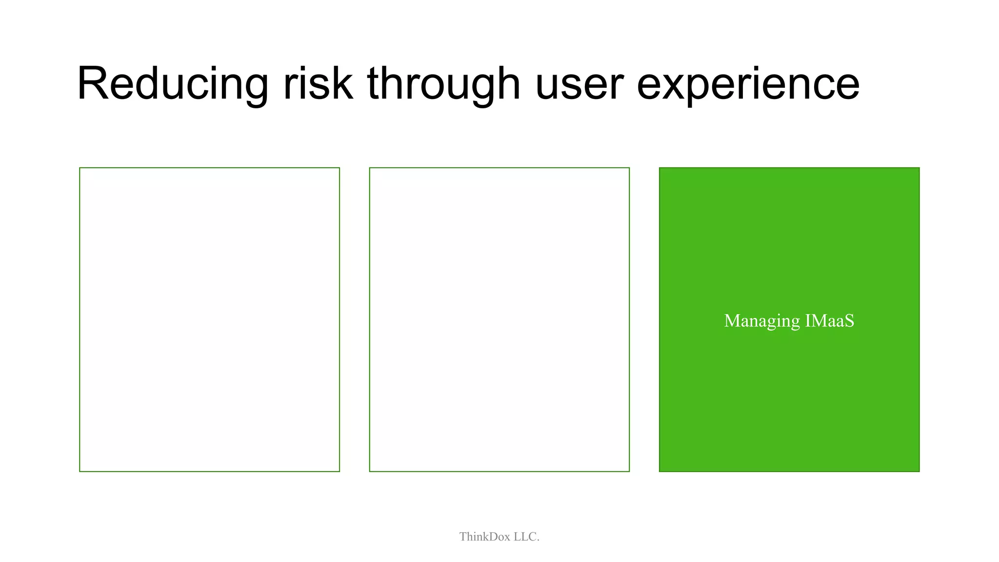 Reducing risk through user experience
ThinkDox LLC.
What is shaping ECM and
information management in
general
Managing IMaaS
How to ensure that you meet the
actual needs of the organization
 