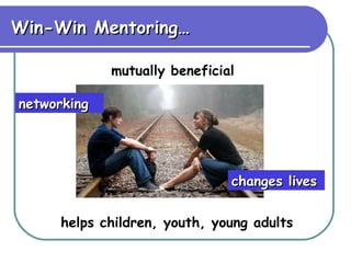 Win-Win Mentoring… mutually beneficial networking changes lives helps children, youth, young adults 