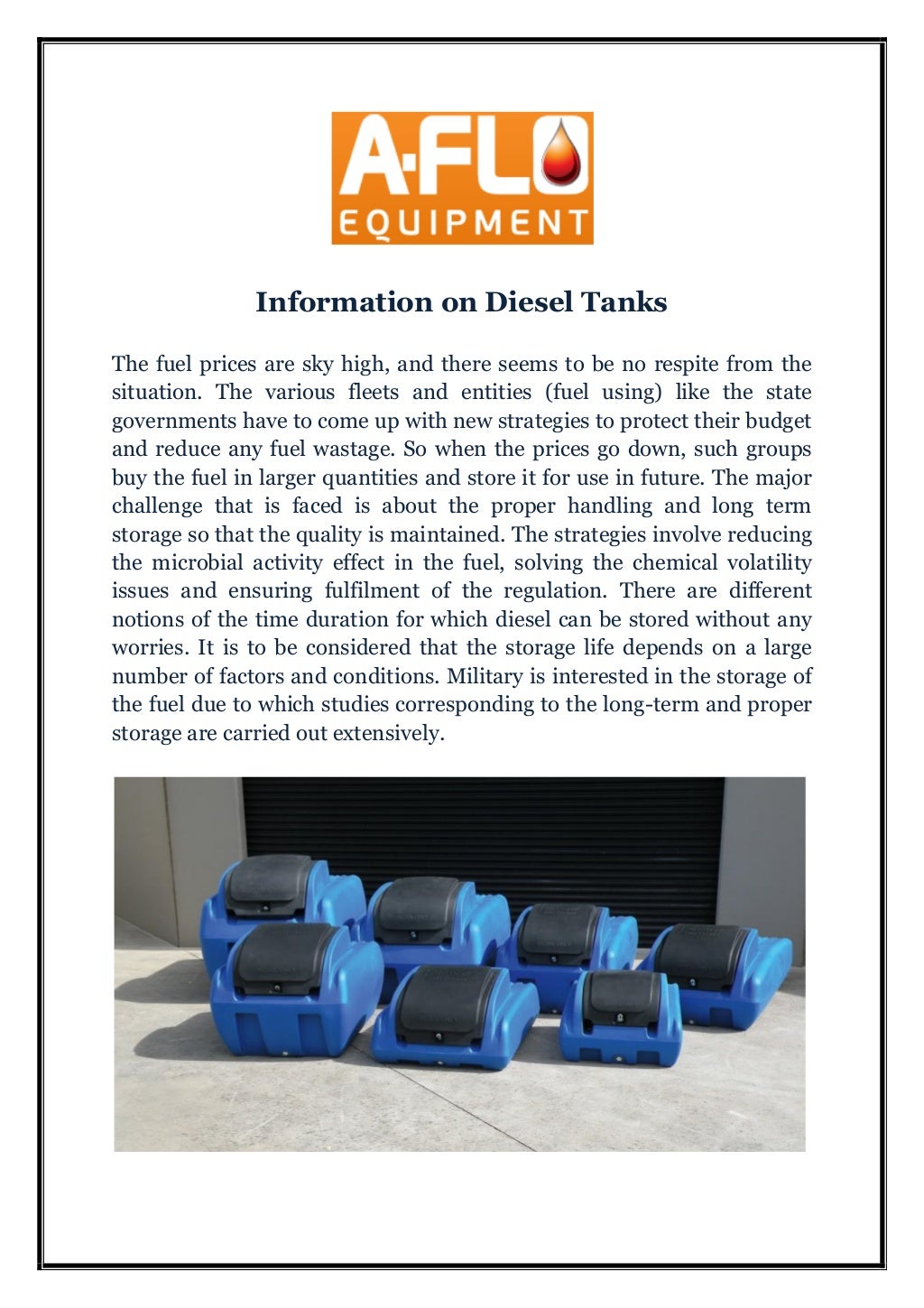 Information on diesel tanks