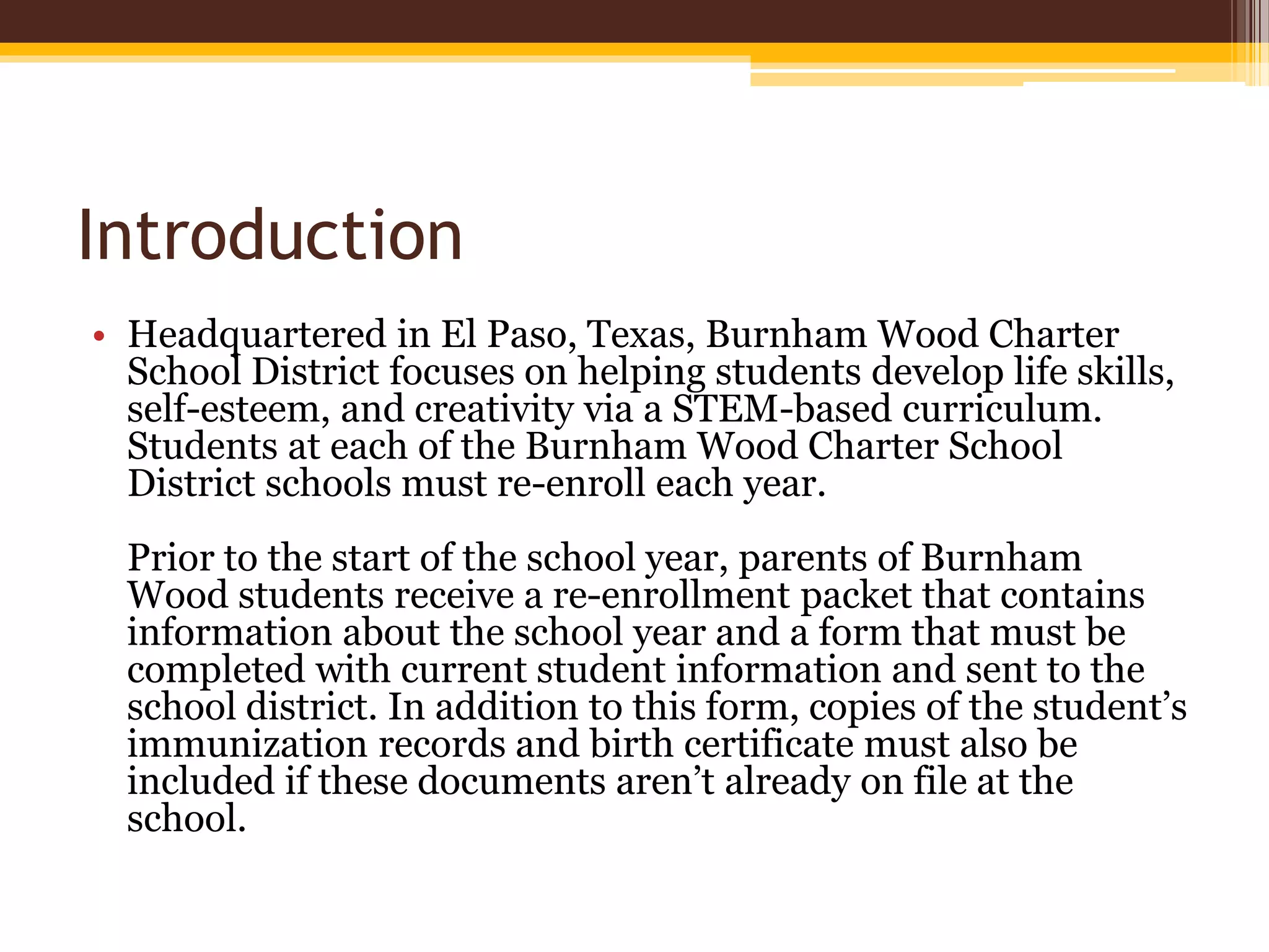 Information on ReEnrollment at Burnham Wood Charter Schools PPTX