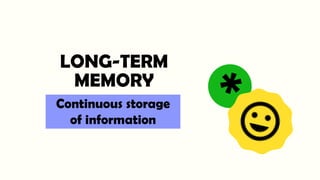 LONG-TERM
MEMORY
Continuous storage
of information