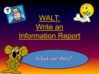 WALT:
Write an
Information Report
 