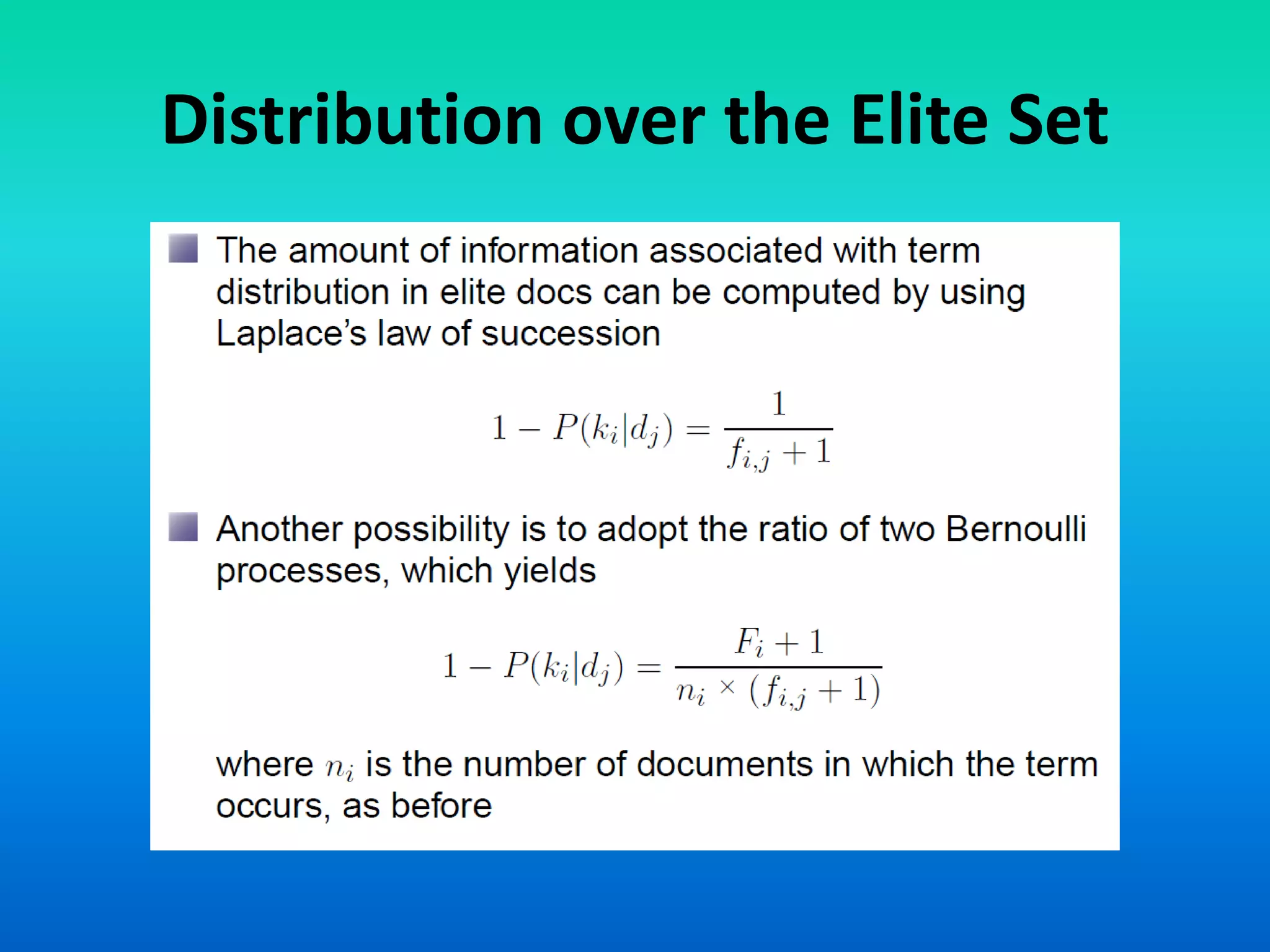 Distribution over the Elite Set
 