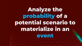 Analyze the
probability of a
potential scenario to
materialize in an
event
 
