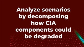 Analyze scenarios
by decomposing
how CIA
components could
be degraded
 