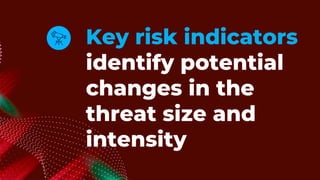 Key risk indicators
identify potential
changes in the
threat size and
intensity
 