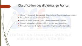 Classification des diplômes en France
 Niveau V : niveau CAP (2 ans après la classe de 3eme), fonction ouvrier ou employé.
 Niveau IV : niveau bac, fonction technicien.
 Niveau III : niveau bac+2 (BTS, DUT...), fonction technicien supérieur.
 Niveau II : niveau bac+3/4 (licence, M1...), fonction agent de maitrise.
 Niveau I : niveau bac+5 et plus (master, titre d'ingénieur...), fonction cadre.
 
