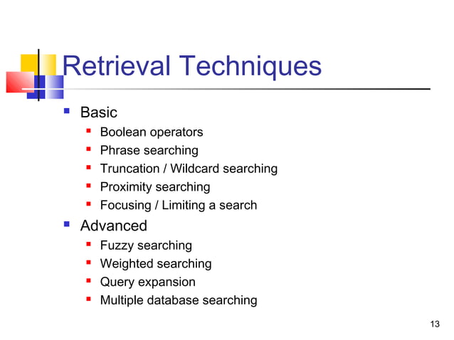Information Searching Retrieving Techniques Khalid Information Searching Retrieving Techniques Khalid