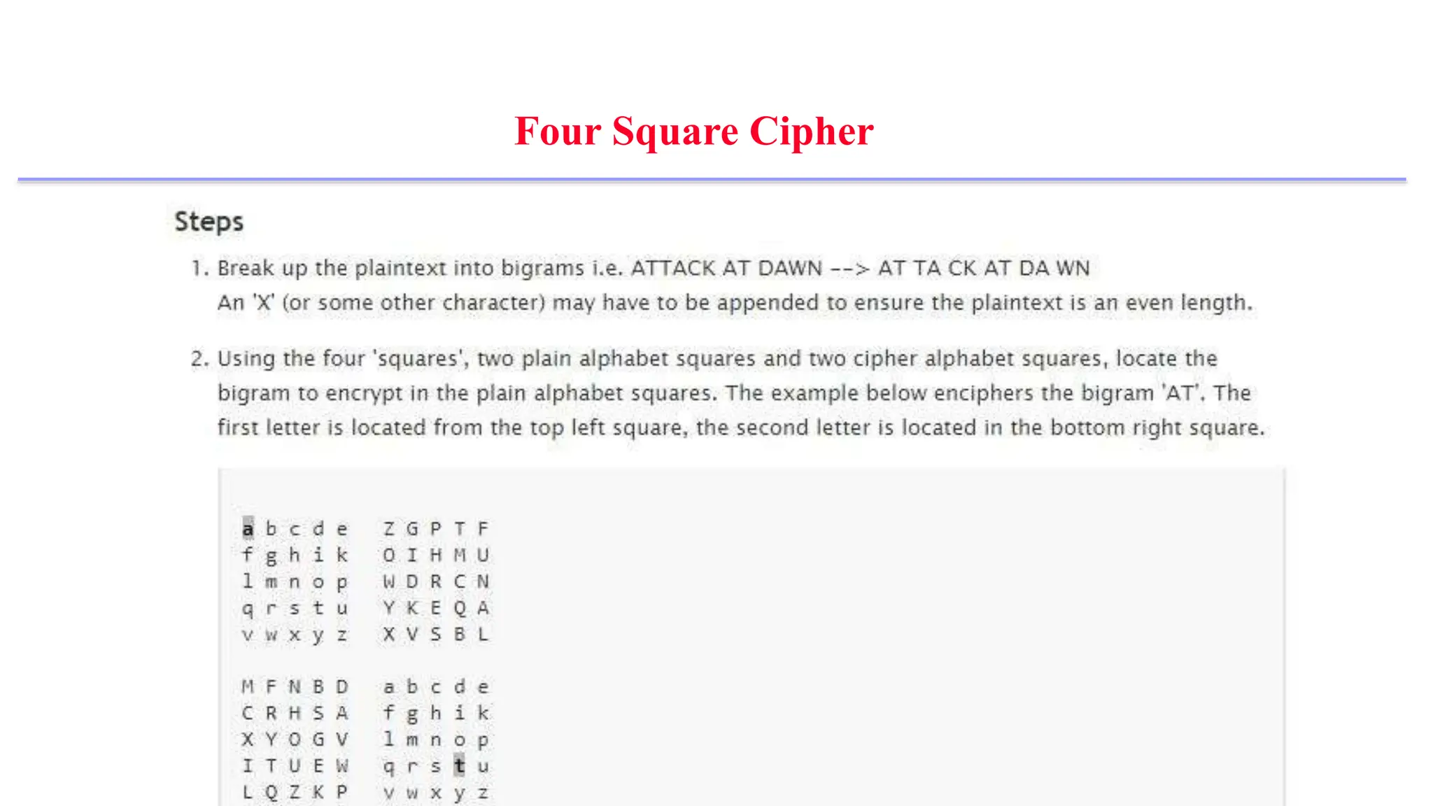Four Square Cipher
 
