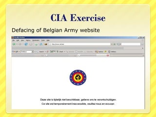 CIA Exercise
Defacing of Belgian Army website
 
