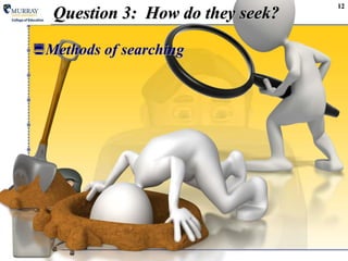 Question 3: How do they seek?
Methods of searching
12
 