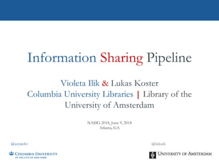 Information Sharing Pipeline
Violeta Ilik & Lukas Koster
Columbia University Libraries | Library of the
University of Amsterdam
NASIG 2018, June 9, 2018
Atlanta, GA
@azraiekv @lukask
 