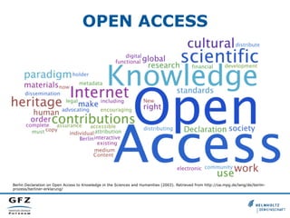 OPEN ACCESS

Berlin Declaration on Open Access to Knowledge in the Sciences and Humanities (2003). Retrieved from http://oa.mpg.de/lang/de/berlinprozess/berliner-erklarung/

 