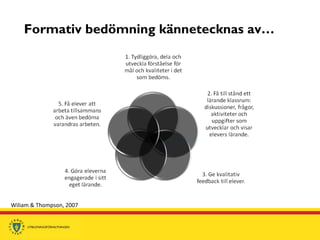 Formativ bedömning kännetecknas av…
Wiliam & Thompson, 2007
 