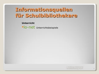 Informationsquellen  für Schulbibliothekare Unterricht lo-net   Unterrichtsbeispiele 3. Schleswig-Holsteinischer Schulbibliothekstag Husum 