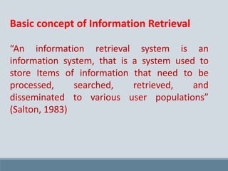 Information Storage and Retrieval system (ISRS) | PPTX | Search | Internet
