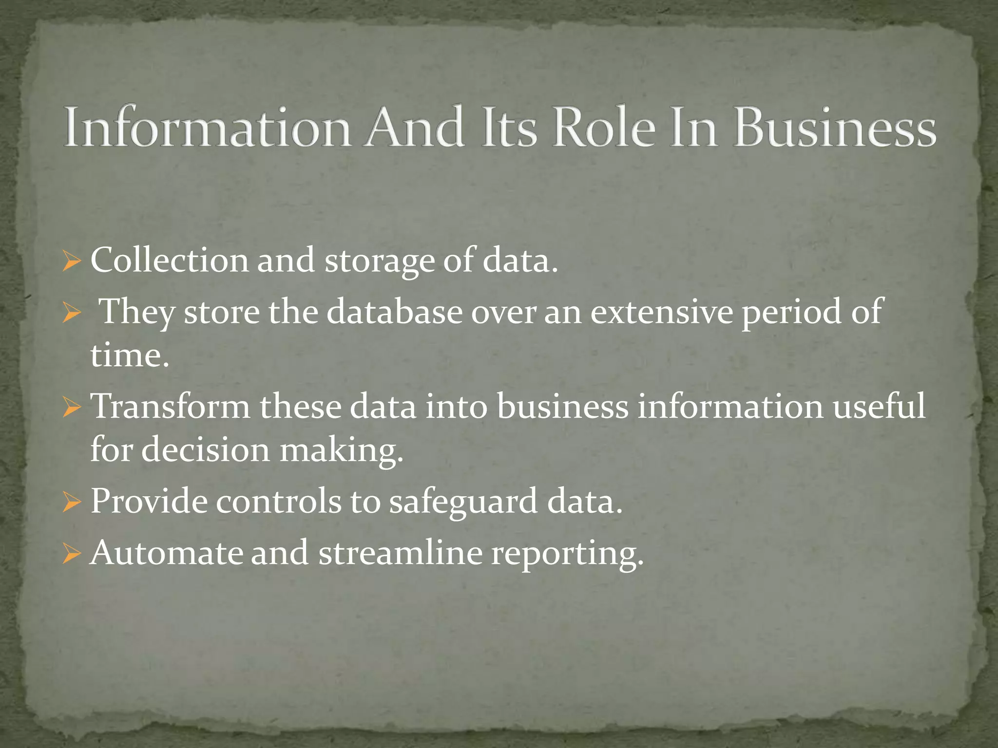 The Information And Its Role In Business | PPTX