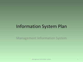 Information System Plan
Management Information System
1
Management Information System
 
