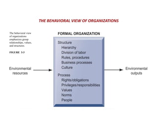 THE BEHAVIORAL VIEW OF ORGANIZATIONS
The behavioral view
of organizations
emphasizes group
relationships, values,
and structures.
FIGURE 3-3
 