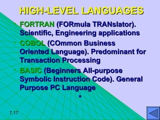 HIGH-LEVEL LANGUAGES ,[object Object],[object Object],[object Object],[object Object],7.17 