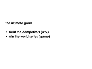 the ultimate goals beat the competitors (XYZ) win the world series (game) 