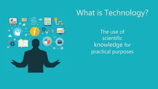 What is Technology?
The use of
scientific
knowledge for
practical purposes
 