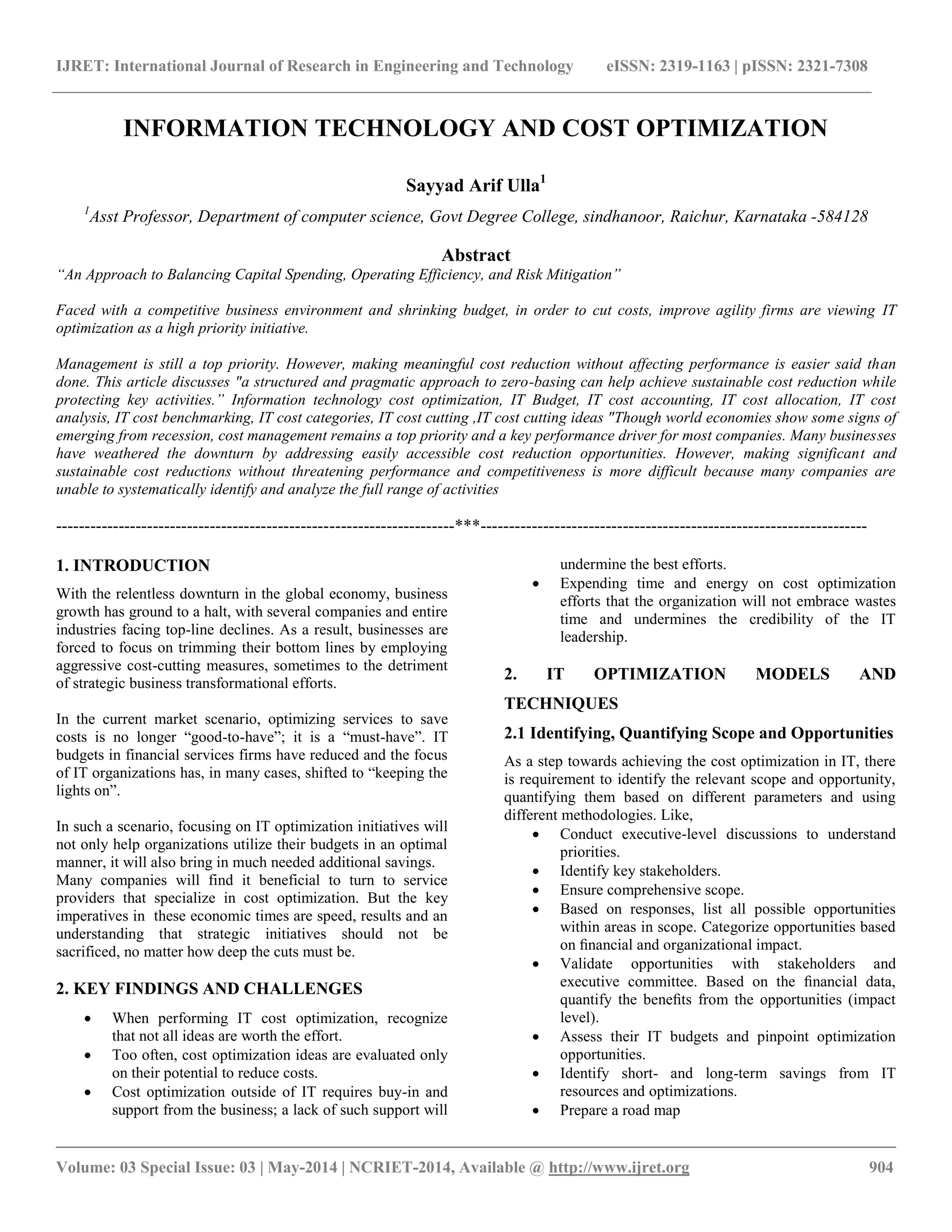 Information technology and cost optimization | PDF
