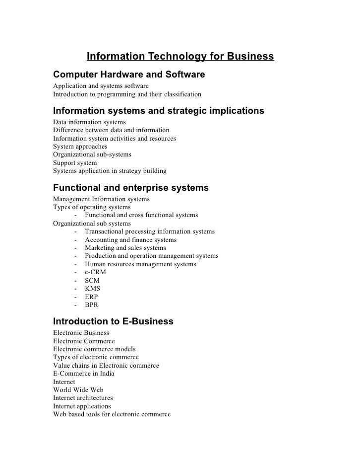 Information Technology For Business Syllabus