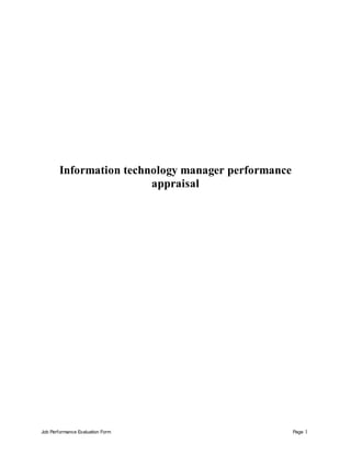 Job Performance Evaluation Form Page 1
Information technology manager performance
appraisal
 