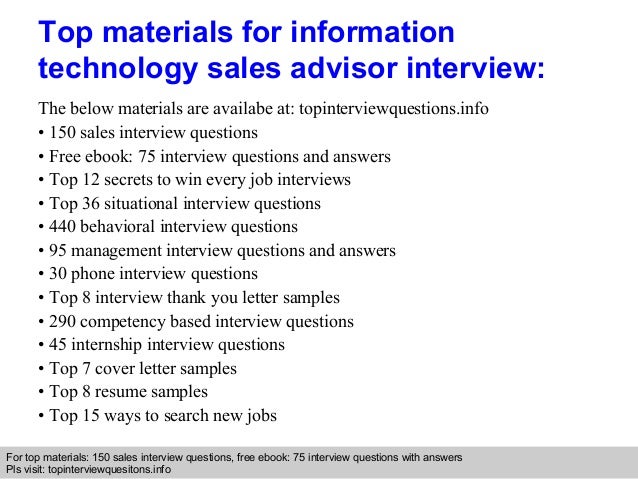 information technology sales advisor interview questions and answers interview questions for information technology