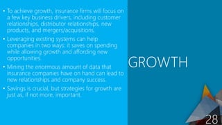 • To achieve growth, insurance firms will focus on
a few key business drivers, including customer
relationships, distribut...