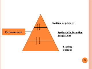 Environnement
Système de pilotage
Système d’information
(de gestion)
Système
opérant
21
 