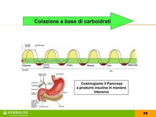 Colazione a base di carboidrati




Stanchezza   Stanchezza   Stanchezza
Nervosismo   Nervosismo   Nervosismo




                             Costringiamo il Pancreas
                          a produrre insulina in maniera
                                    intensiva




                                                           38
 