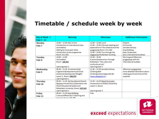 Timetable / schedule week by week  