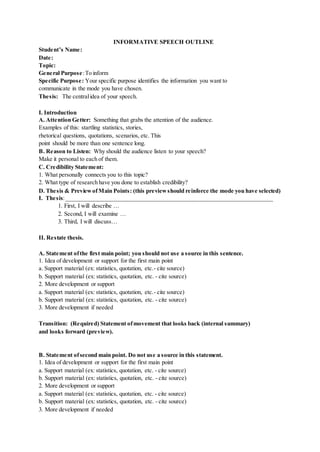 Informative speech outline sample | DOCX