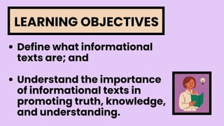 Understanding Informational Texts: Meaning, Importance, and Examples | PDF