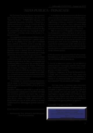 Informativo ASAFAPE - Agosto de 2012

                        NOTA PÚBLICA - FONACATE
    As Carreiras Típicas de Estado, ...