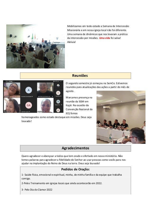 Mobilizamos em todo estado a Semana de Intercessão
Missionária e em nossa igreja local não foi diferente.
Uma semana de di...