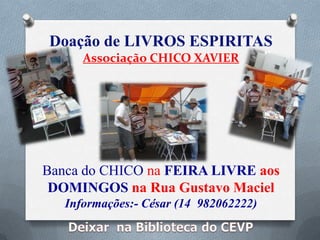 Seja Você também um colaborador
Doação de alimentos
não perecíveis

Junte-se a nós!!!
Informações

na secretaria com
JOEL, NICOLAU ou CELSO

 