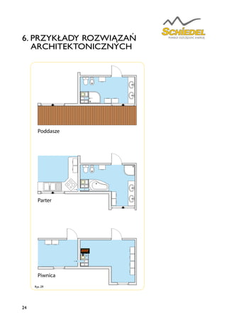 24
Rys. 29
6. PRZYKŁADY ROZWIĄZAŃ
ARCHITEKTONICZNYCH
Piwnica
Parter
Poddasze
 