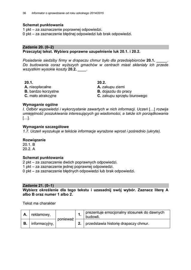 Sprawdzian szóstoklasisty 2015 - Informator | PDF
